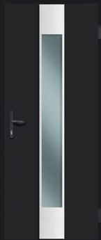 Entry door design variation with wide vertical glass panel